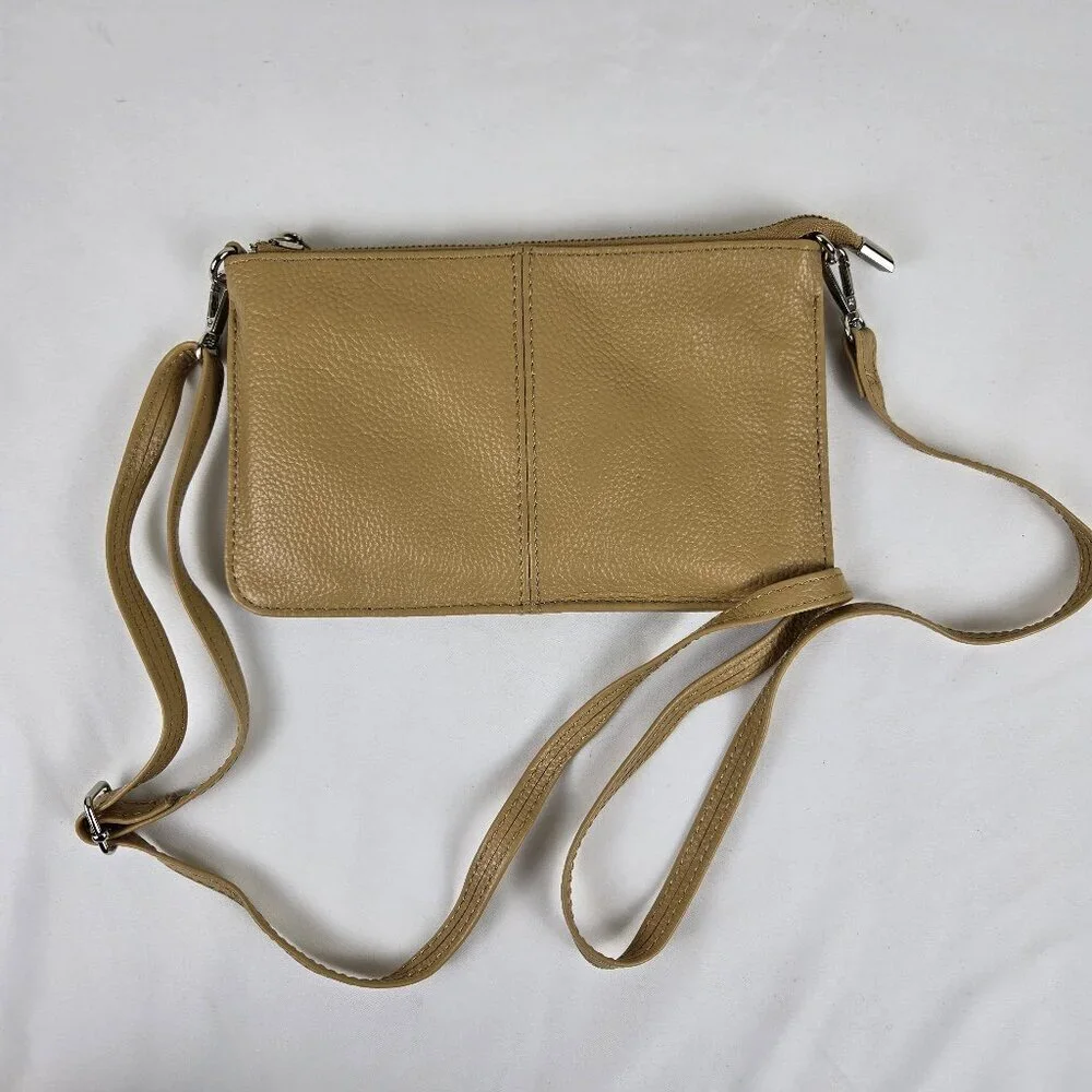 Befen Khaki Tan Pebbled Cowhide Leather Crossbody Bag Adj Removable Strap